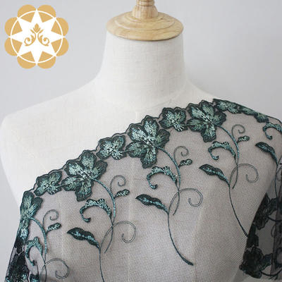 Embroidery Lace Fabric Green Floral Mesh Lace Fabric