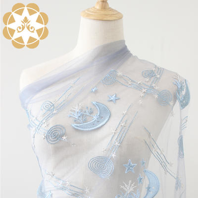 winsunemb2019 New product winsunemb star  and moon  embroidery lace fabric for vacationing  childhood  first love