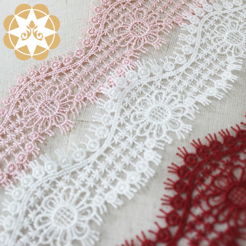 Winsunemb -Venice Lace Trim In Ivory Pink And Red, Embroidery Scalloped Trim Lace For Veils-4