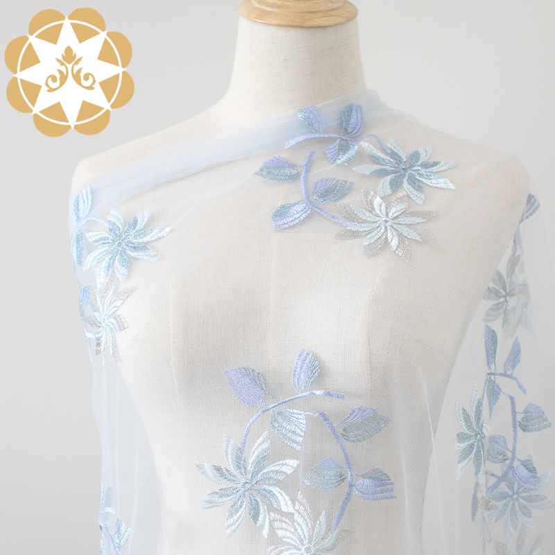 Winsunemb -Find White Lace Fabric Gold And Blue Double Flower Lace Is Polyester Embroidery Fabric