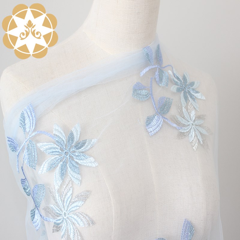 Winsunemb -Find White Lace Fabric Gold And Blue Double Flower Lace Is Polyester Embroidery Fabric-2